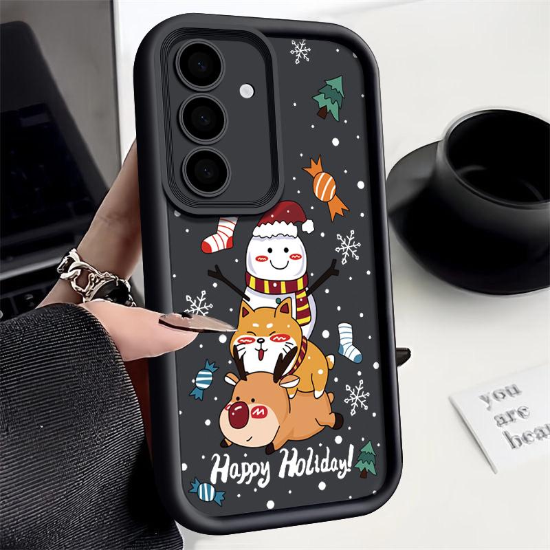 Чехол с рисунком оленя для Samsung S24 S23 S22 Ultra S21 Plus S20 FE A55 A35 A54 A53 A52 A34 A15 A14, противоударный мягкий чехол для телефона со снеговиком