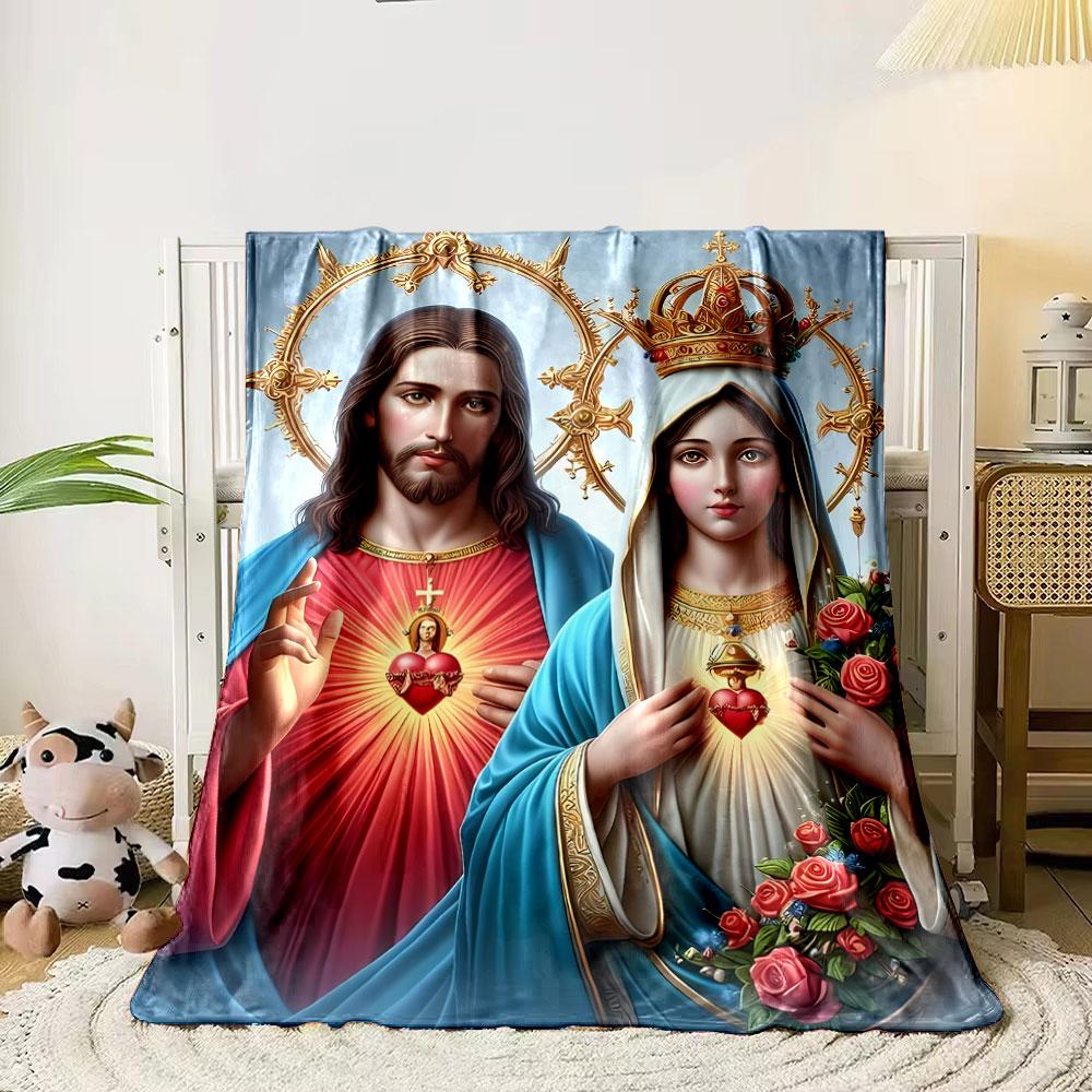Sacred Heart Jesus Mary Blanket Printed Blanket for Living Room Bed Couch lunch break Soft Cozy Blanket for Friend's festival Gift