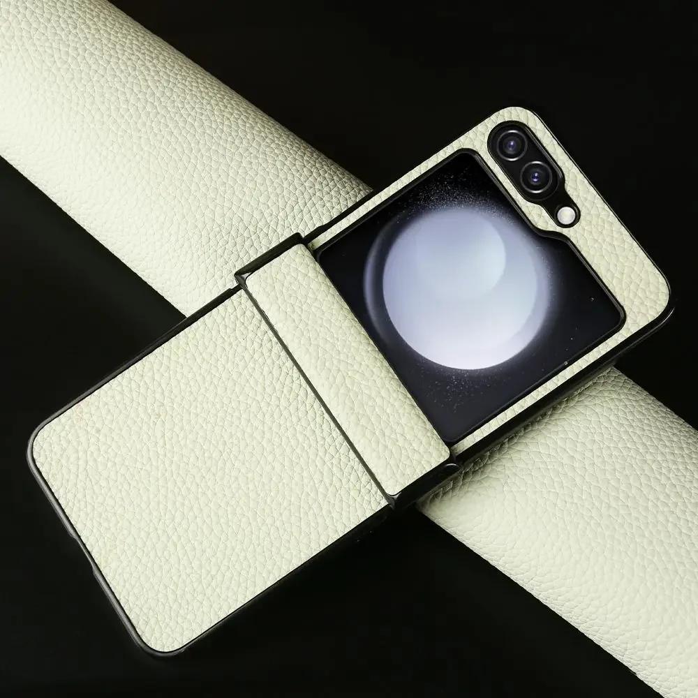 Hand Crafted Genuine Leather Case For Samsung Galaxy Z flip Phone Cover Galaxy Z Flip 3 flip4 Back Shell Coque Capa