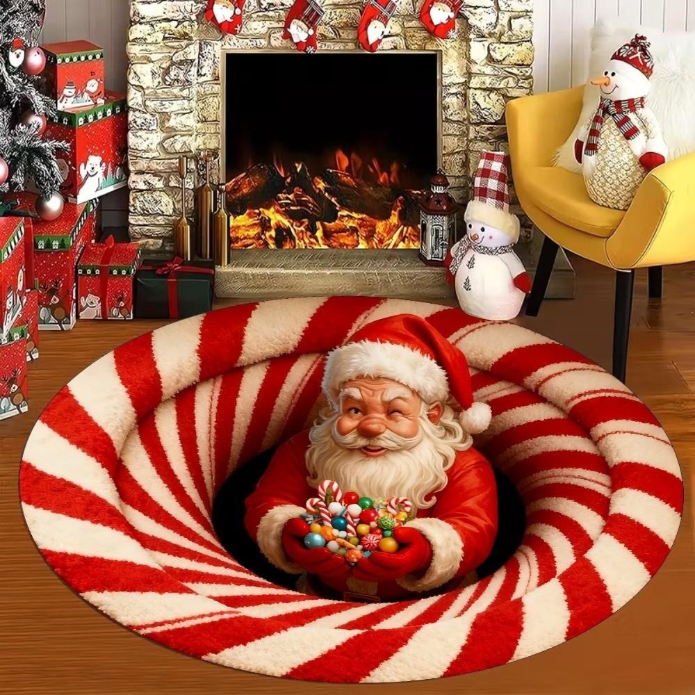 80cm 31.5in 3D Illusion Rug Santa Claus Christmas Doormat Round Vortex Carpet Kitchen