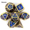 7 шт. синие, золотые стандартные металлические кубики, набор твердых металлических многогранных кубиков, подходящий для ролевой игры, настольной игры, карточной игры