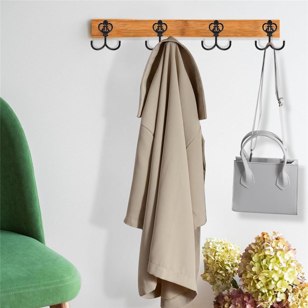 12Pcs Matte Black Crown Double Prong Wall Hooks, Heavy Duty Vintage Zinc Alloy Coat Towel Hooks With 24 Screws For Entryway Bathroom Kitchen Bedroom