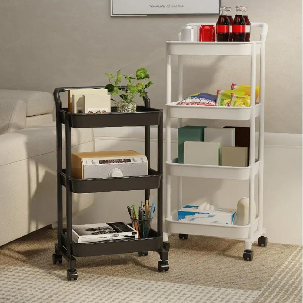 Кухонная тележка с колесами и поручнями, многослойная устойчивая стойка для хранения закусок, съемная, экономит место, простой органайзер для кухни