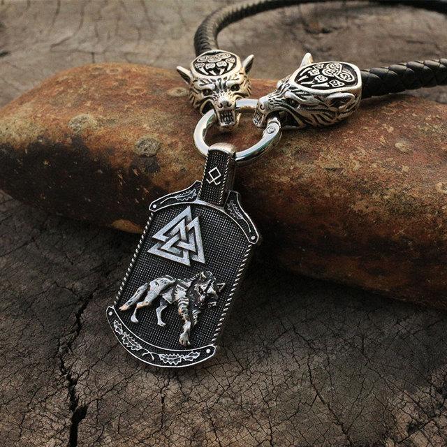 Men Necklace Viking Wolf Head With Thor 'S Hammer Mjolnir Necklace Pendant Norse Talisman Ethnic Jewelry