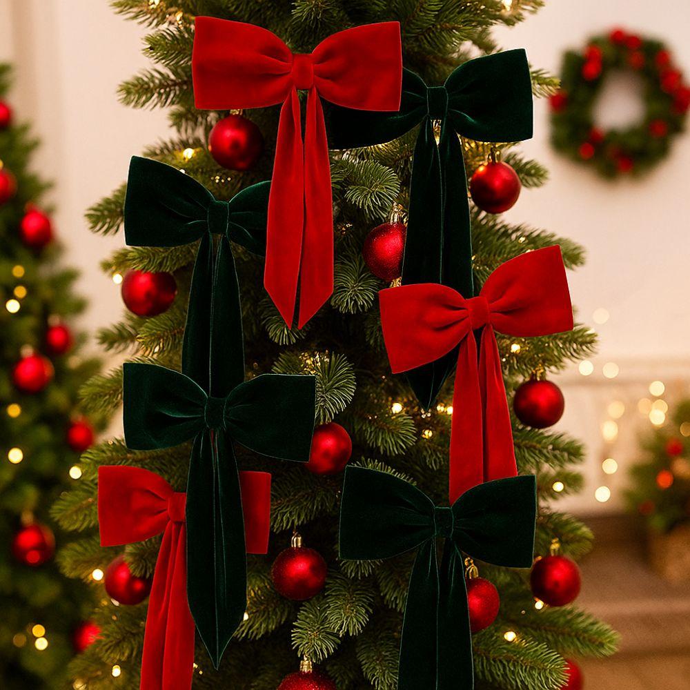 Флокированное Рождественское украшение в виде банта Мягкий подвесной бант Большой бант Декор Новогоднее празднование