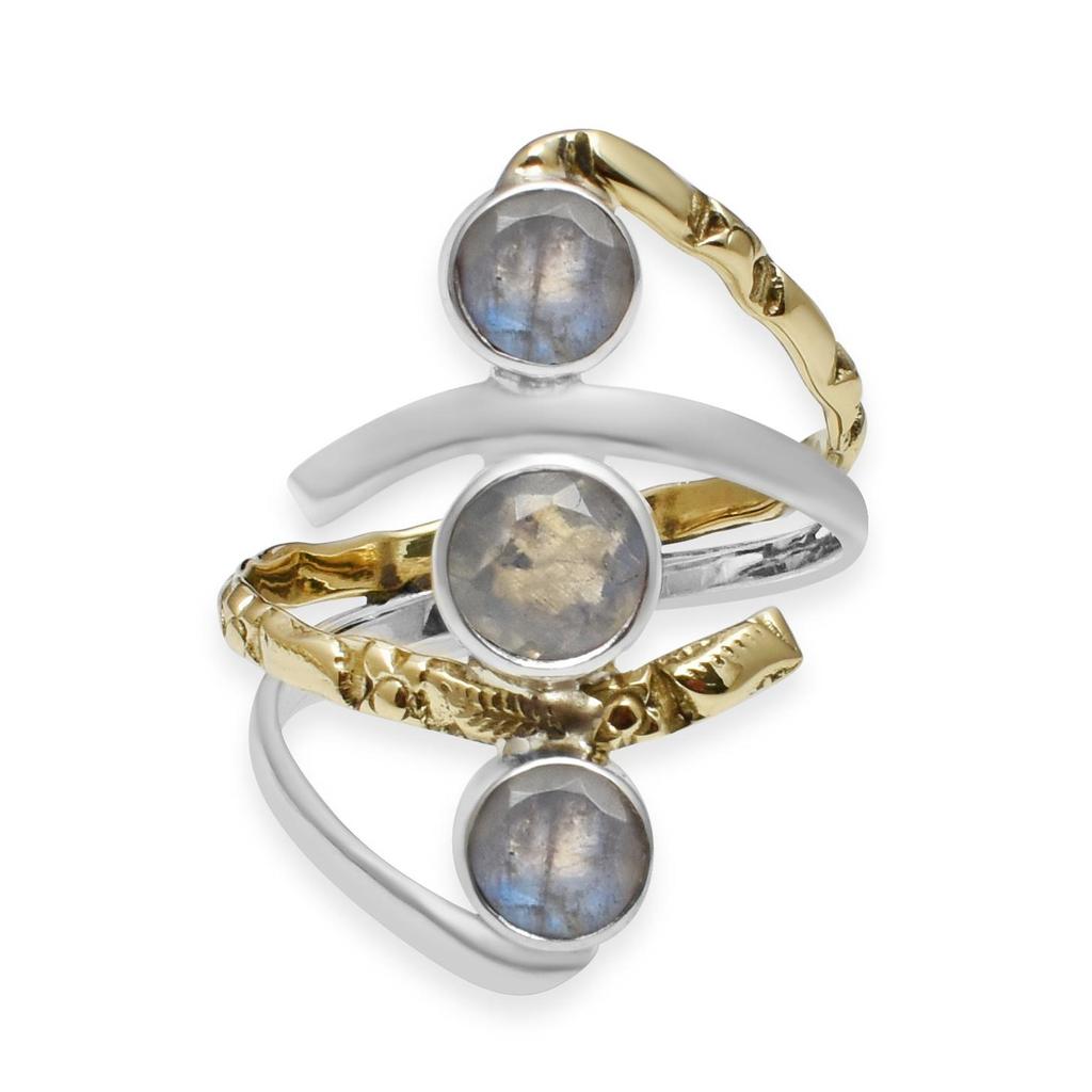 Кольцо в форме глаза с натуральным радужным лунным камнем, двухцветное кольцо из стерлингового серебра 925 пробы с тремя камнями для женщин и девочек