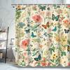 Shower Curtain: Vintage Floral and Butterfly Print for a Charming and Nature-Inspired Bathroom Decor