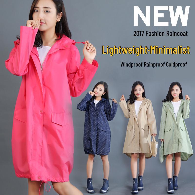 Women's Long-Length Cute Raincoat - Lightweight, Waterproof, Breathable Poncho for Hiking and Japanese Fashion Style.