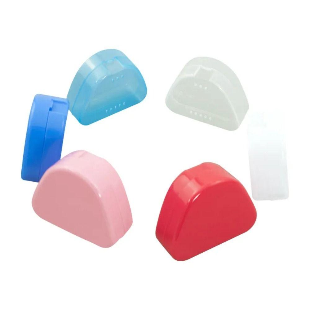 Snap-fit Catch Denture Bath Box Solid Color False Teeth Storage Box Dental Sleeve Container