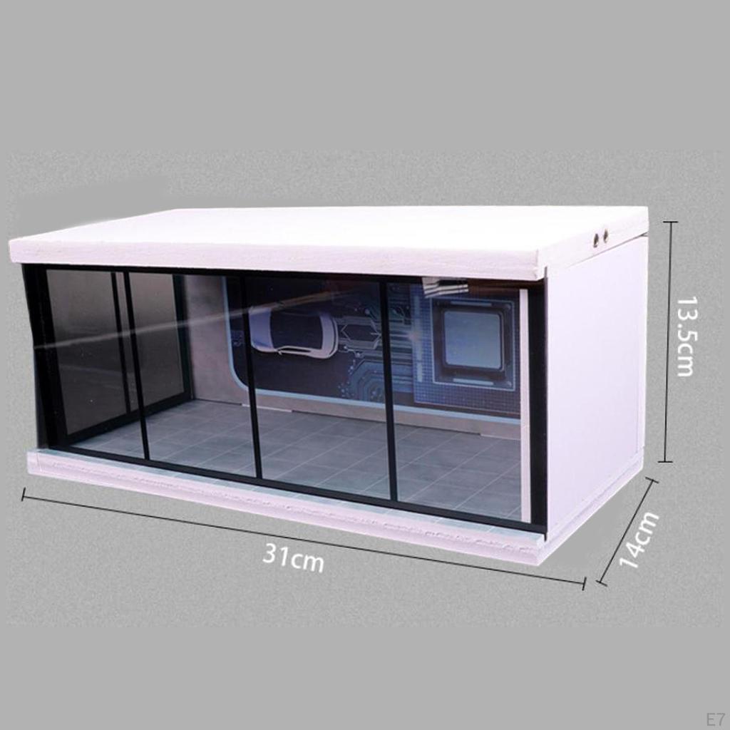 1:64 Коллекционная витрина для парковки, Встроенная светодиодная защита для литых автомобилей для куклы