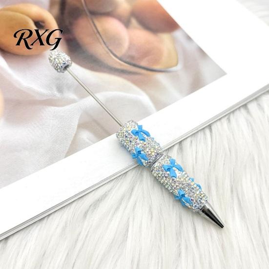Rhinestone Ballpoint Pen Glitter Beadable Pen, Bow Beaded Handmade DIY Decorative Ink Bling Black Pens for Making, School Office Supplies Sweet Style