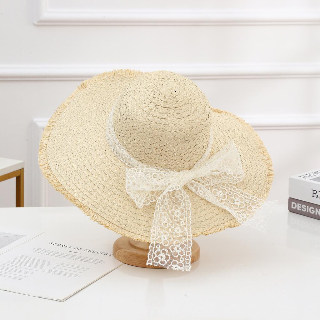 New Style Sun Hat for Women's Outdoor Travel Sun Protection Straw Hat Lace Strap Vacation Beach Hat Sun Hat