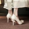 Женские туфли свадебное платье сексуальные остроносые одинарные туфли на тонком каблуке средний каблук одинарные туфли бант остроносые белые свадебные туфли