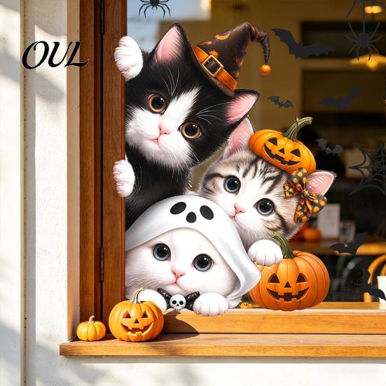 Decorative Glass Film Halloween Cartoon Ghost Window Cling, Removable Static Weatherproof Holiday Stickers Sticker, Waterproof Decal, Party