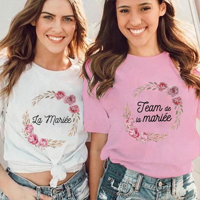Девочки Одинокие Прощальные Девичник Вечеринка Evjf Топы Team Future Bride Футболка с короткими рукавами Футболка для французских женщин Свадебная рубашка