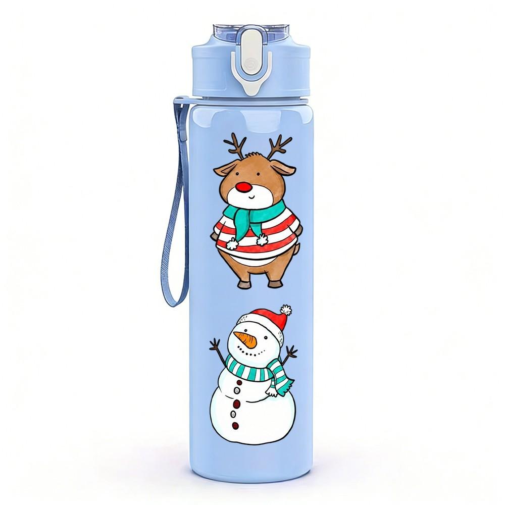 1PC Gingerbread Man Xmas Print 750ml Color Plastic Sports Water Bottle Leakproof Flip Straw Lid Suitable for Sports Office Home Use
