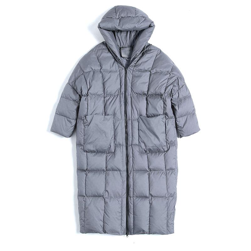 New European and American high-end down jackets for women's medium and long fashion hooded white duck down red thickened down jackets winter