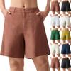 Женские шорты с высокой талией, длиной до колена, удобные хлопковые льняные шорты с карманами, лето