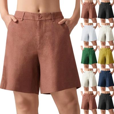 Женские шорты с высокой талией, длиной до колена, удобные хлопковые льняные шорты с карманами, лето