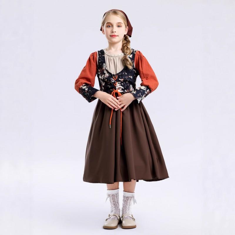 Halloween Kids Costume Vintage Medieval Farm Style Girls Stage Performance Outfit