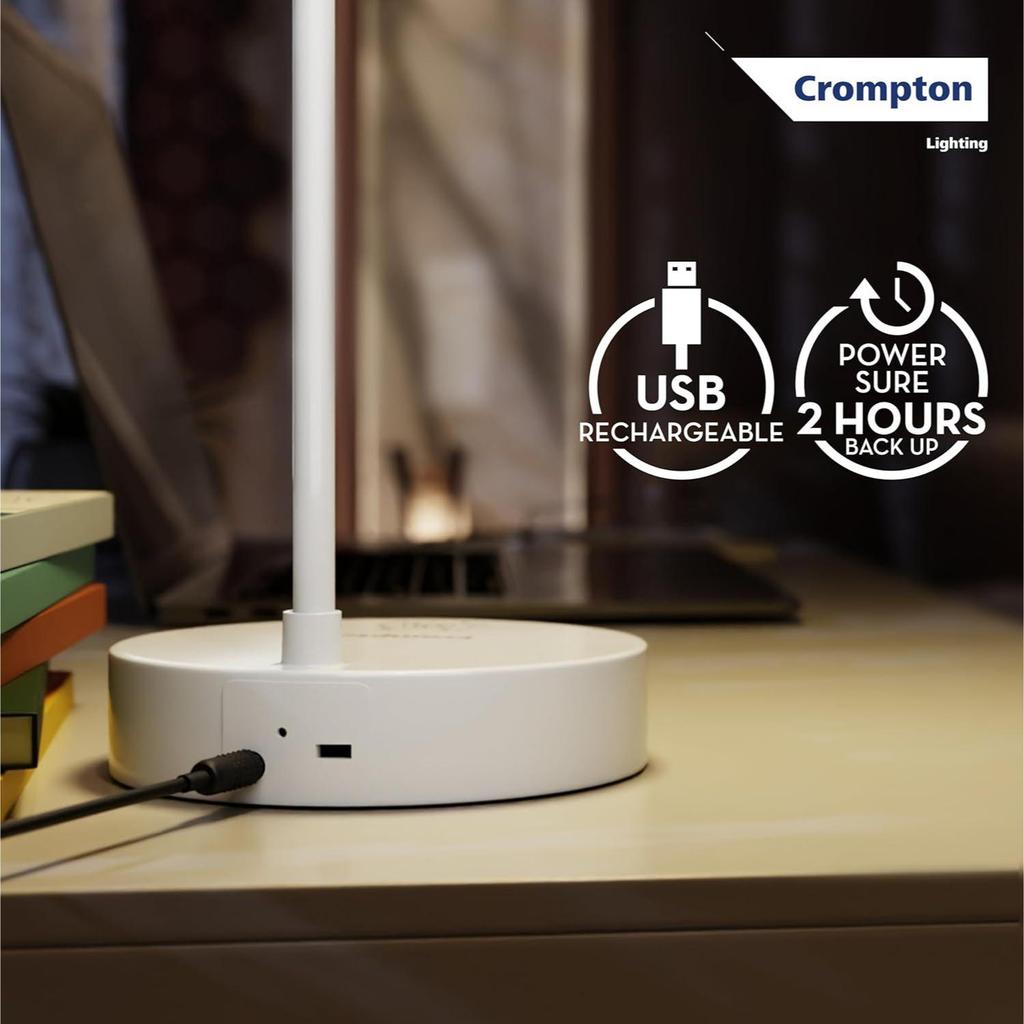 Plastic Deskmate 5W USB Rechargeable LED Desk Lamp | Flexible Neck, Colour-Changing & Smooth Dimming | Flame-Safe Design | Pack of 1,