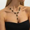 IngeSight.Z Retro Ethnic Brown Tiger Eye Stone Resin Pendant Necklace Women Trendy Yshaped Sweater Chain Party Jewelry Accessory