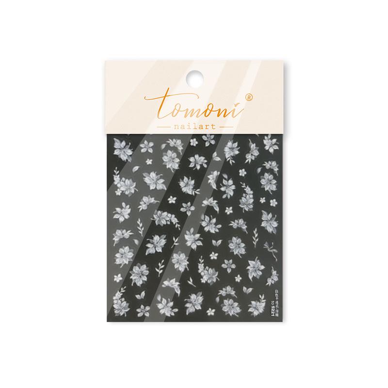 Наклейки для ногтей Tomoni 3D с тиснением, позолоченные, камелии - Ретро роскошный DIY стиль.