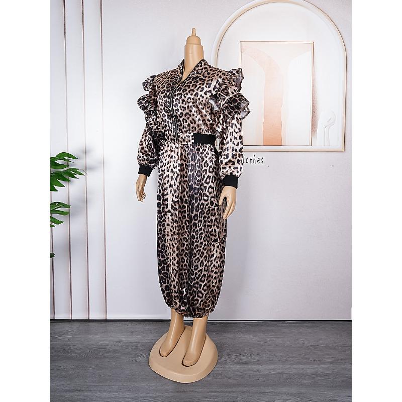 Плюс Размер Женская мода леопардовый принт куртка юбка костюм из двух частей