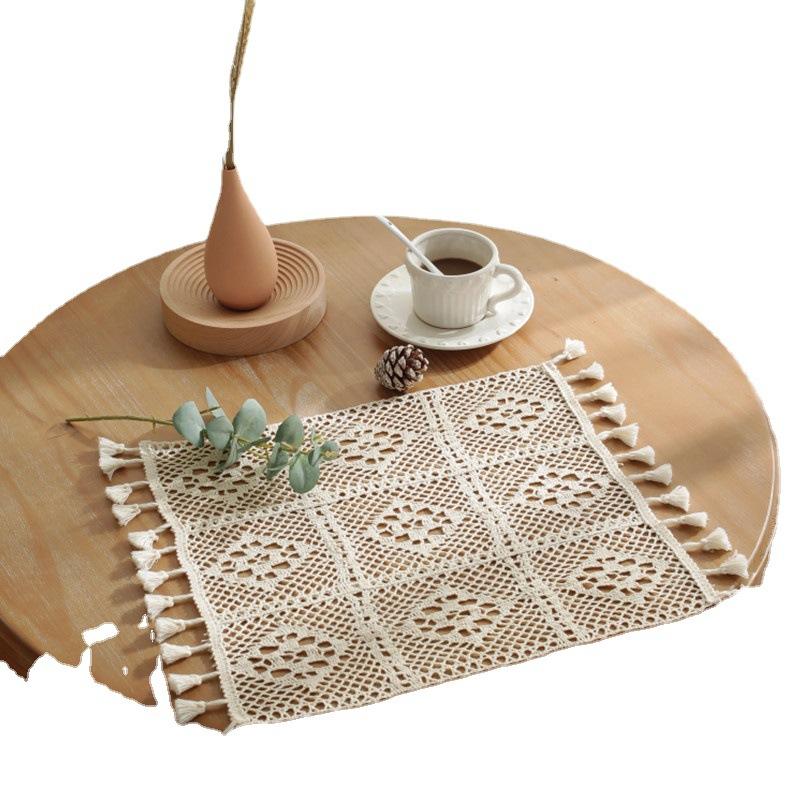 Салфетки ручной работы из хлопка, связанные крючком, прямоугольные кружевные салфетки для стола, вязанные крючком, 12,6x15,7 дюйма
