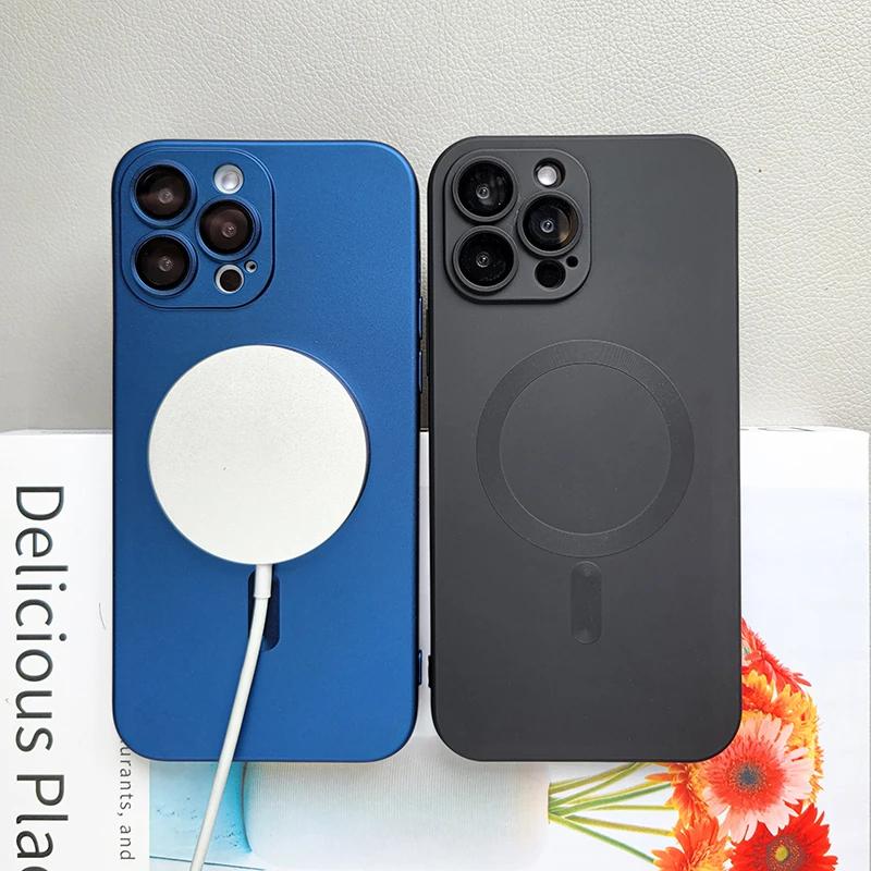 Роскошный чехол для беспроводной зарядки Magsafe для iPhone 16 15 14 13 12 11 Pro Max Plus, магнитный защитный чехол для объектива, противоударный матовый чехол