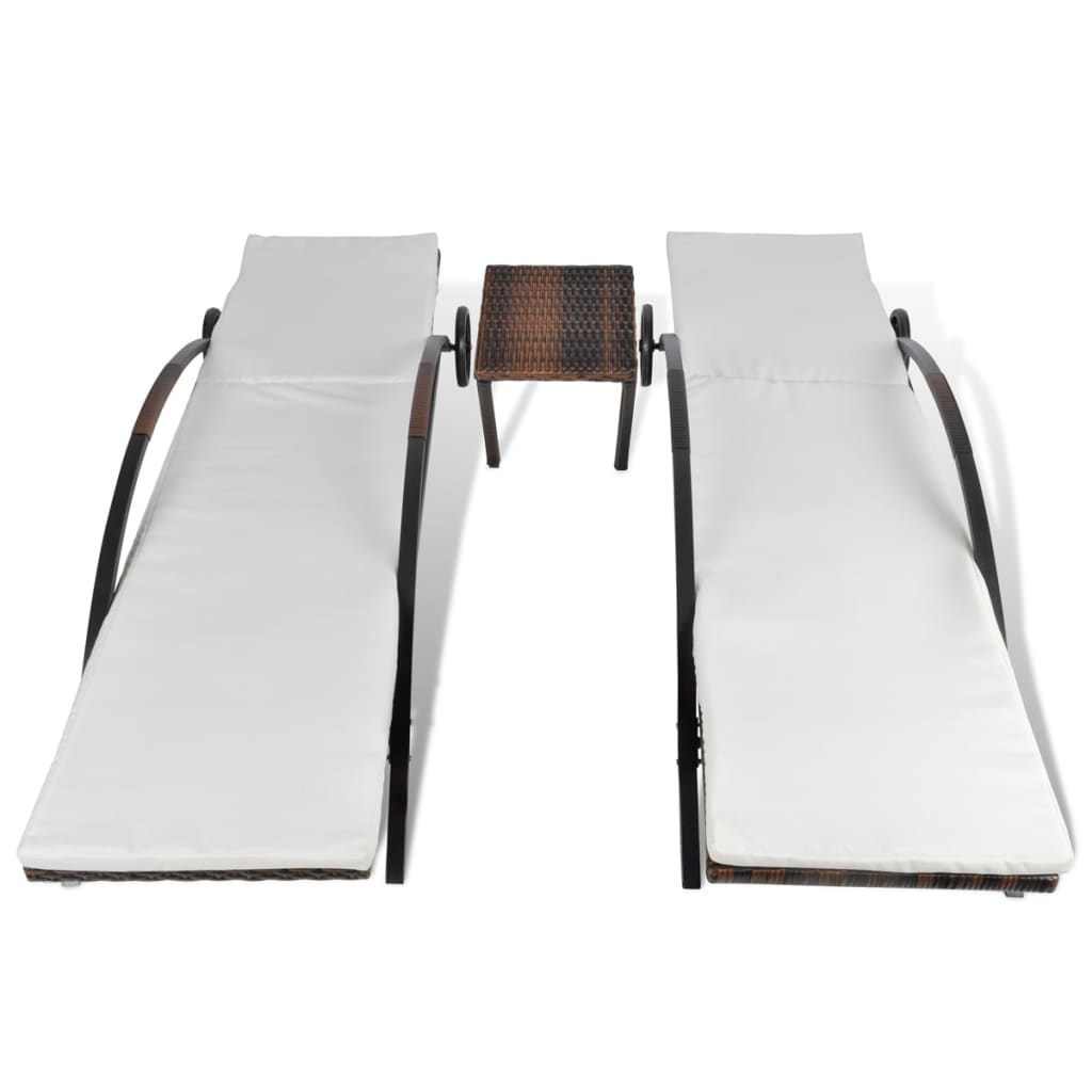 Sun Lounger Set with Table Poly Rattan Brown