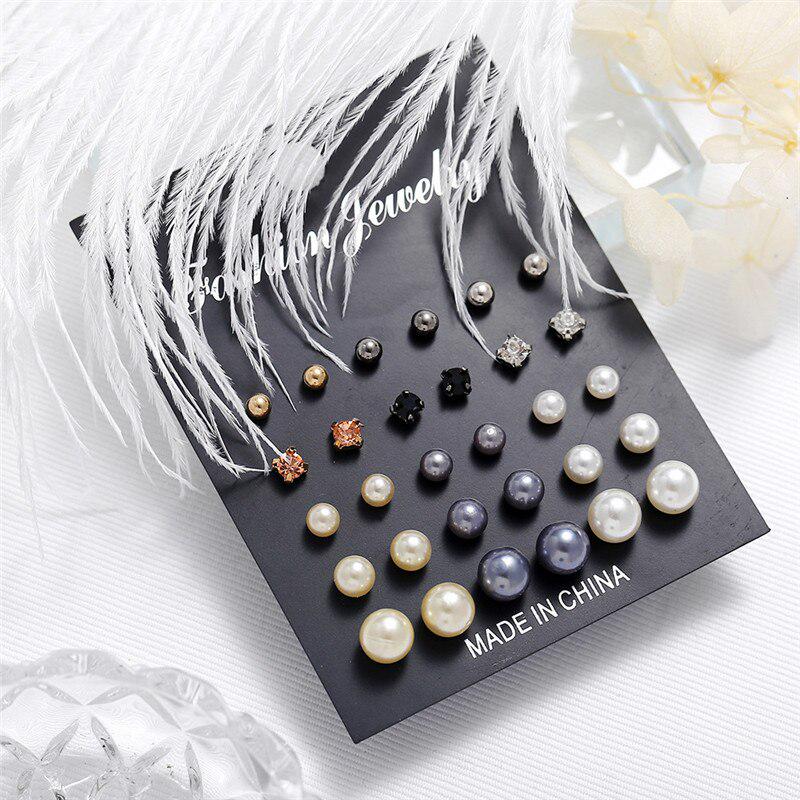 Small Simulation Pearl Earrings Set Women Korean Fashion Color Bead Stud Earring Jewelry