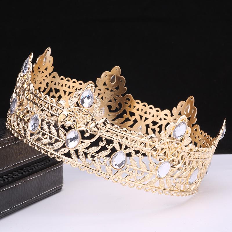 Men's Crown Simple Multi Color Round King Crown Baroque Bride Retro Alloy Hair Crown Headdress