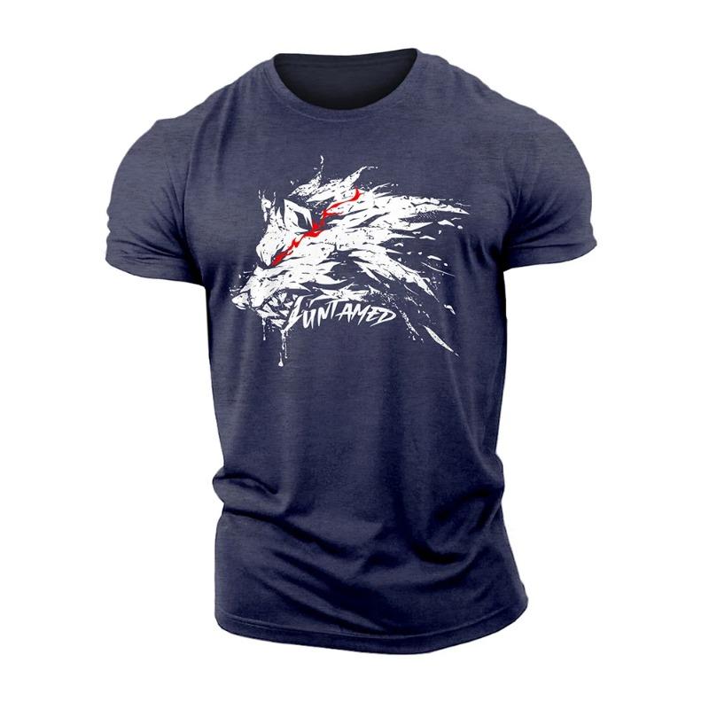 Летняя 3D-печать Untamed Wolf Red Eyes Drip Gym Cotton Casual Men Short Sleeves Man Tough Guy T-Shirt