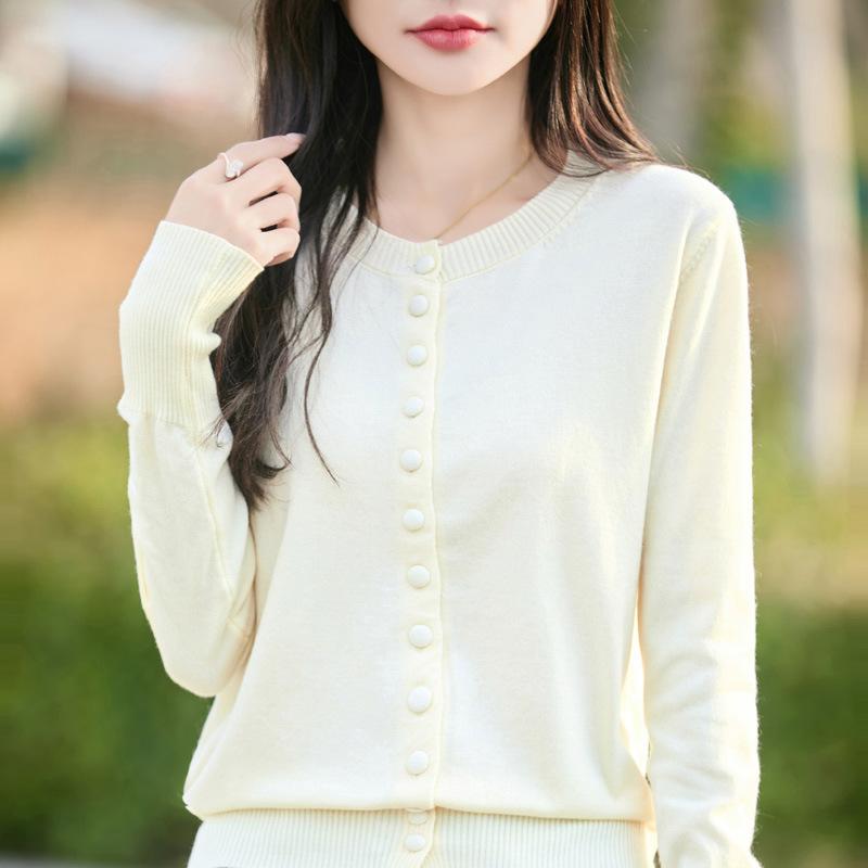 Women Loose Fit Round Neck Knit Cardigan Solid Color Spring Summer Casual Top