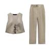 Spring New Arrival Casual Two-Piece Suit Beaded Linen Vest 7901322 Linen Wide Leg Pants 7901222