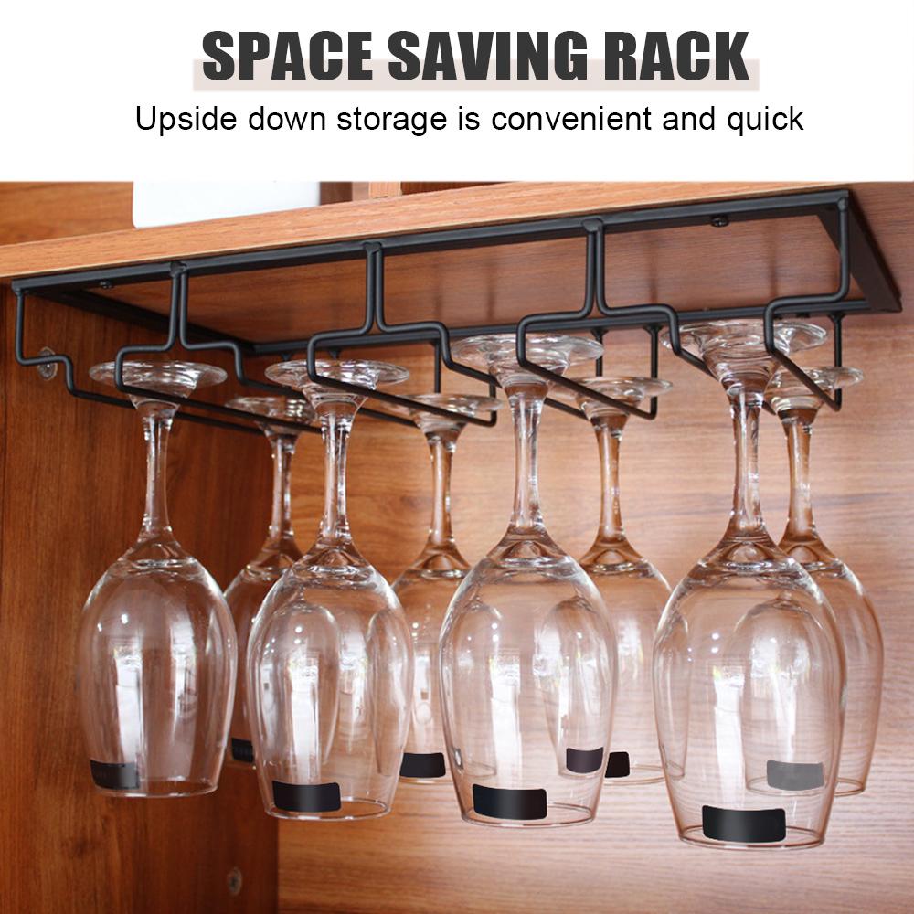 Kitchen Storage Organizer Iron Wine Rack Glass Holder Glass Goblet Iron Rack Stemware Stand Hanging Shelf Bar Tool Under Cabinet