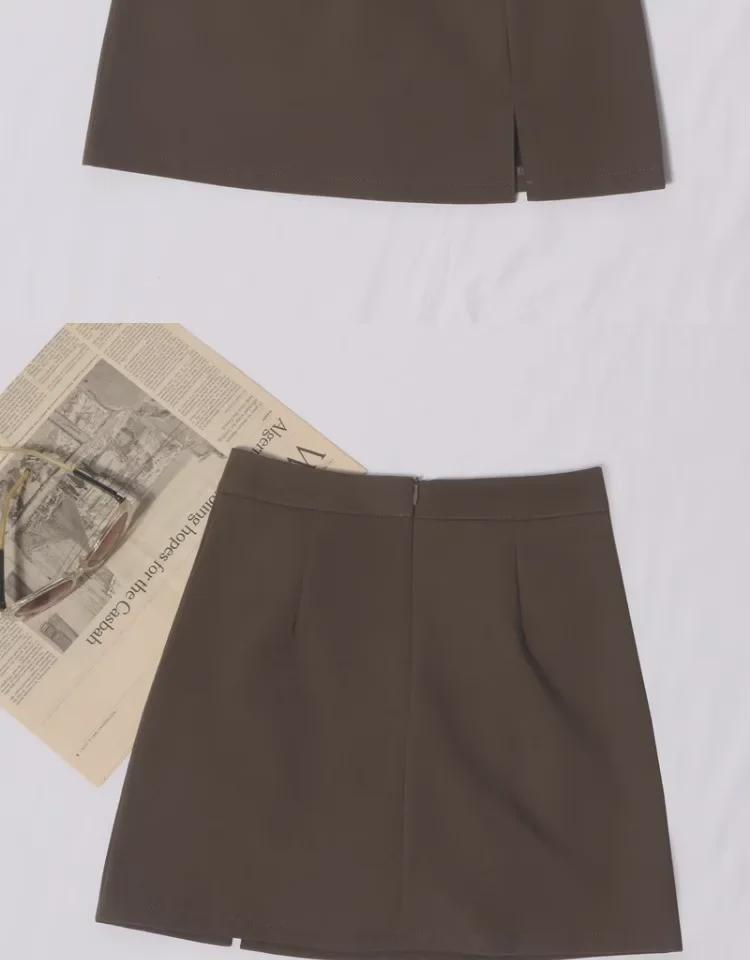 Юбка А-силуэта с высокой талией, весна 2024 г.: Корейский дизайн с разрезом, защита от воздействия, короткая юбка