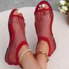 Summer Solid Color Flat Sandals Crystal Hollow Out Mesh Wrap The Instep Fish Mouth Peep Toe Slippers Casual Slip On Shoes