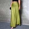 Women Fishtail Skirt High Waist Solid Color Smooth Surface A-Line Maxi Skirt