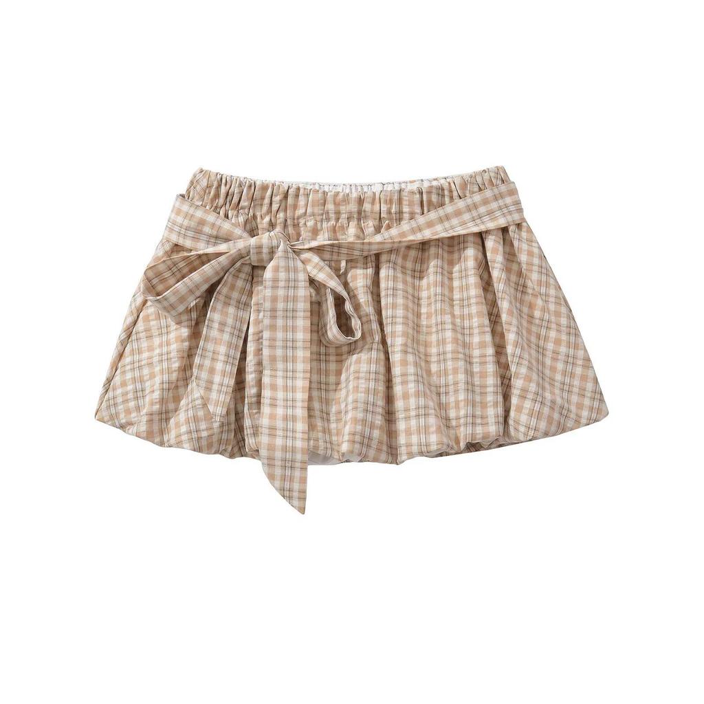 Топ-халтер в стиле ретро в горошек 2025 года + мини-юбка А-силуэта со шнуровкой и заниженной талией