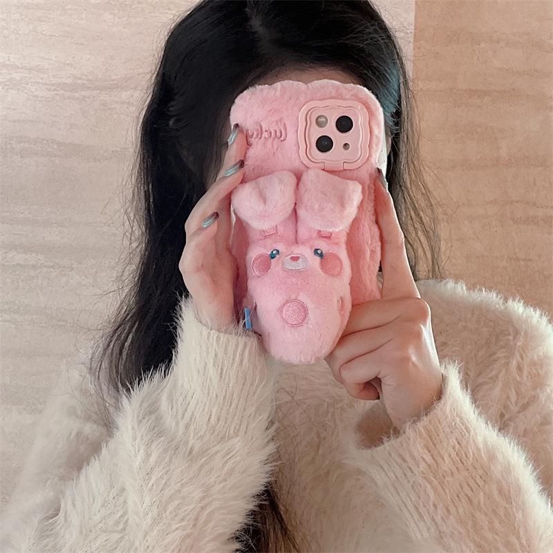 Мягкий чехол для телефона Apple 15 Promax с милым рисунком кролика и защитой от падения