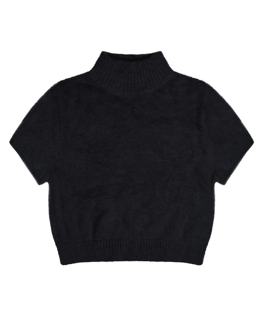 RuNaKi'Hu' Wxk010 Cotton Candy Crop Short Sleeve Knit (Black)