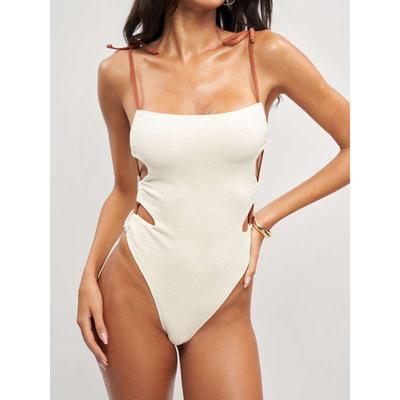New One-piece Swimsuit Female Sexy Side Hollow Suspender Tight and Thin Beach Vacation Swimsuit