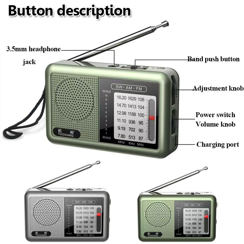Mini Portable FM AM SW Radio High Sensitivity DSP Chip Radios Receiver Built-in Loud Volume Speaker Support 3.5mm Headphones