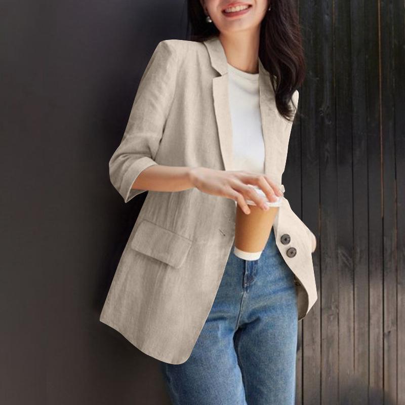 ZANZEA Женский повседневный тонкий кардиган с зазубренными лацканами и длинным рукавом