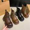 Winter Boots Retro Low-top Women's Spring and Fall Single Boots England Thick Bottom Padded Short Boots Winter