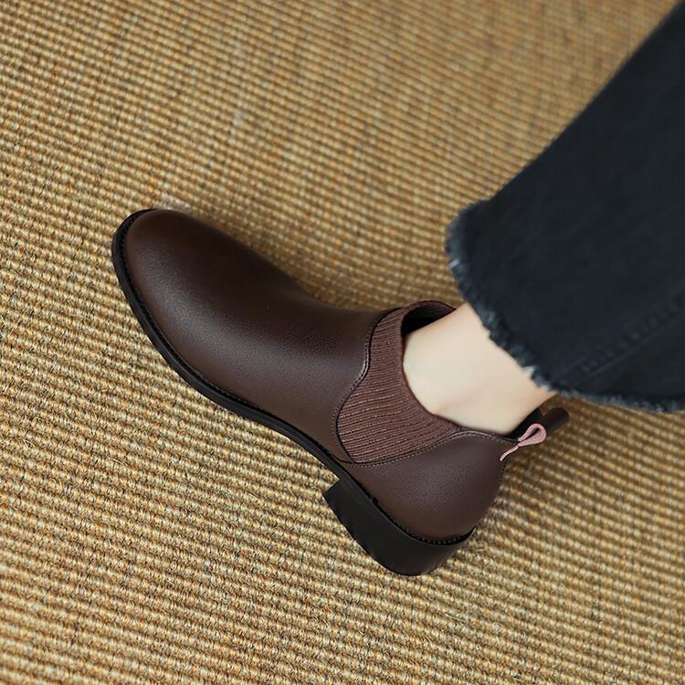 Мода Новые Осенне-Зимние Женские Ботильоны из Спилка Модные Ботинки для Женщин Круглый Носок Массивный Каблук Обувь Zapatos De Mujer