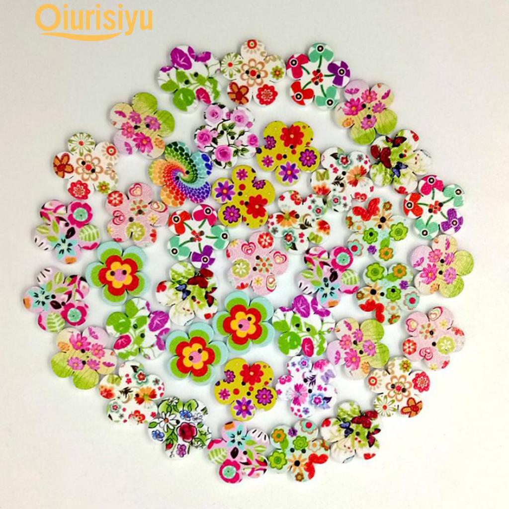 100 шт., деревянные цветочные пуговицы с 2 отверстиями, аксессуары для шитья, скрапбукинга, сделай сам, шитье одежды и ткани