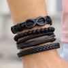 4pcs Casual Vintage Leather Adjustable Bracelet Set, Suitable For Men's Daily Wear, Birthday, Party, Date, Gift